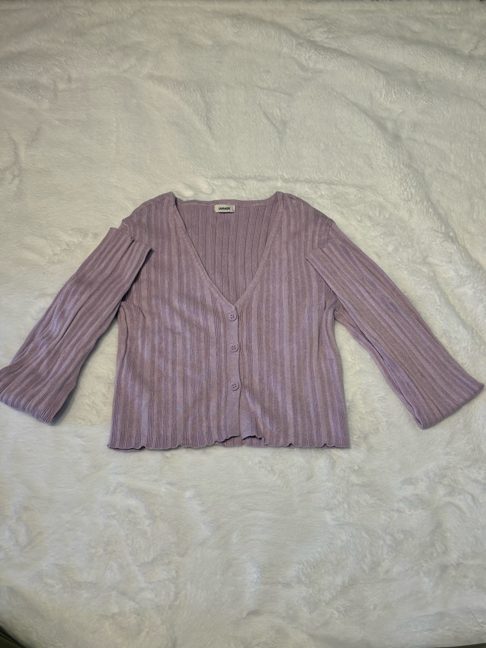 Lavender Ribbed V-Neck Cardigan Sweater